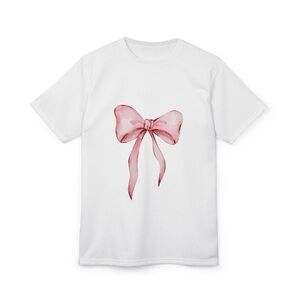 White and Pink Short Sleeve Tee with Artistic Bow